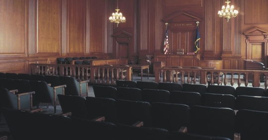 wide view of an empty courtroom